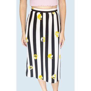 Vintage SASSON Black & White Striped Floral Skirt 80s / 90s Size S